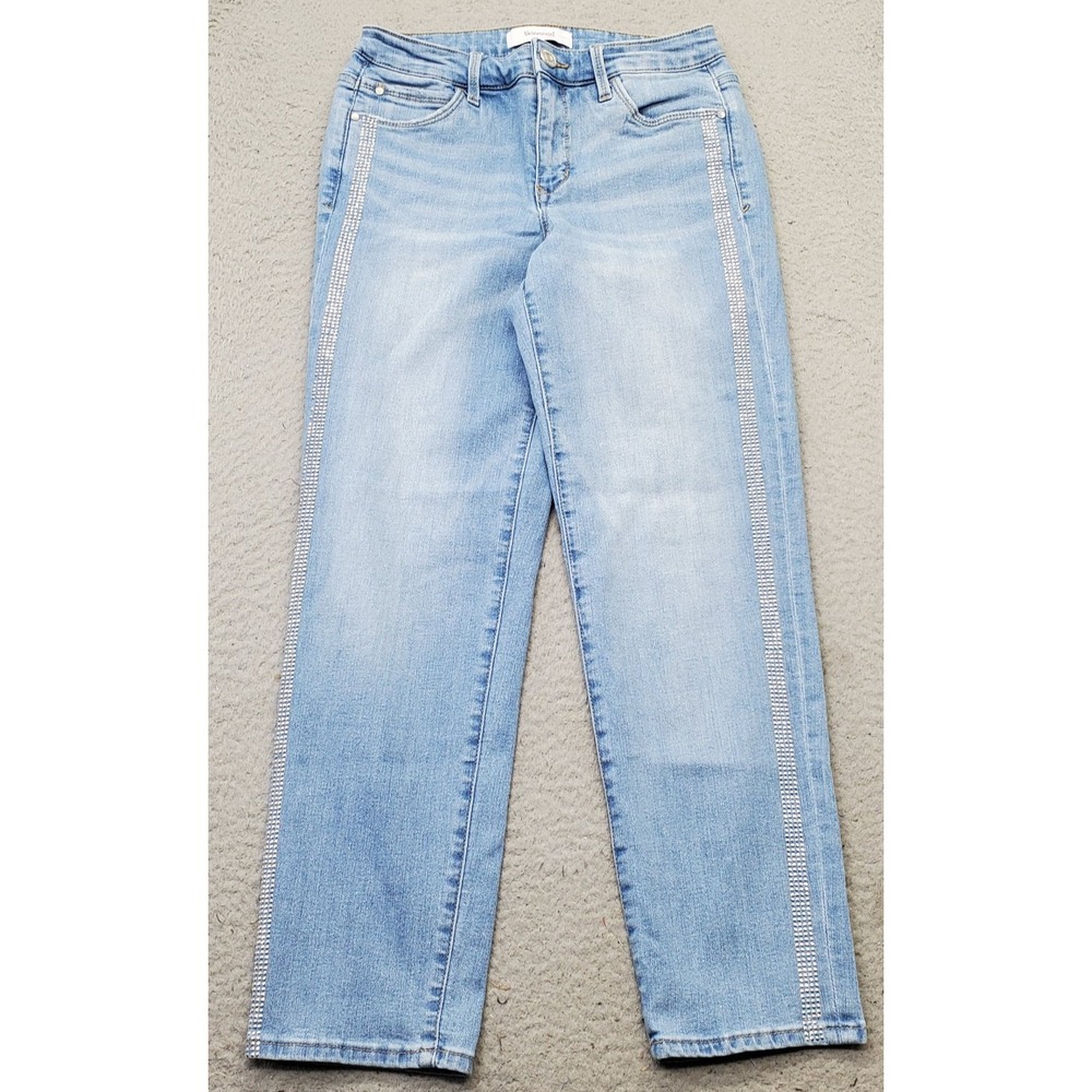 Skinnygirl Celeste Ankle Jeans Women 24 Blue Denim Faded Rhinestone Straight Leg